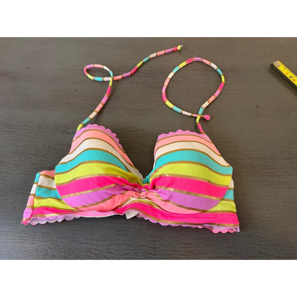 Victoria's Secret Striped Scalloped Underwire Halter Bikini Top Multi Color 34C